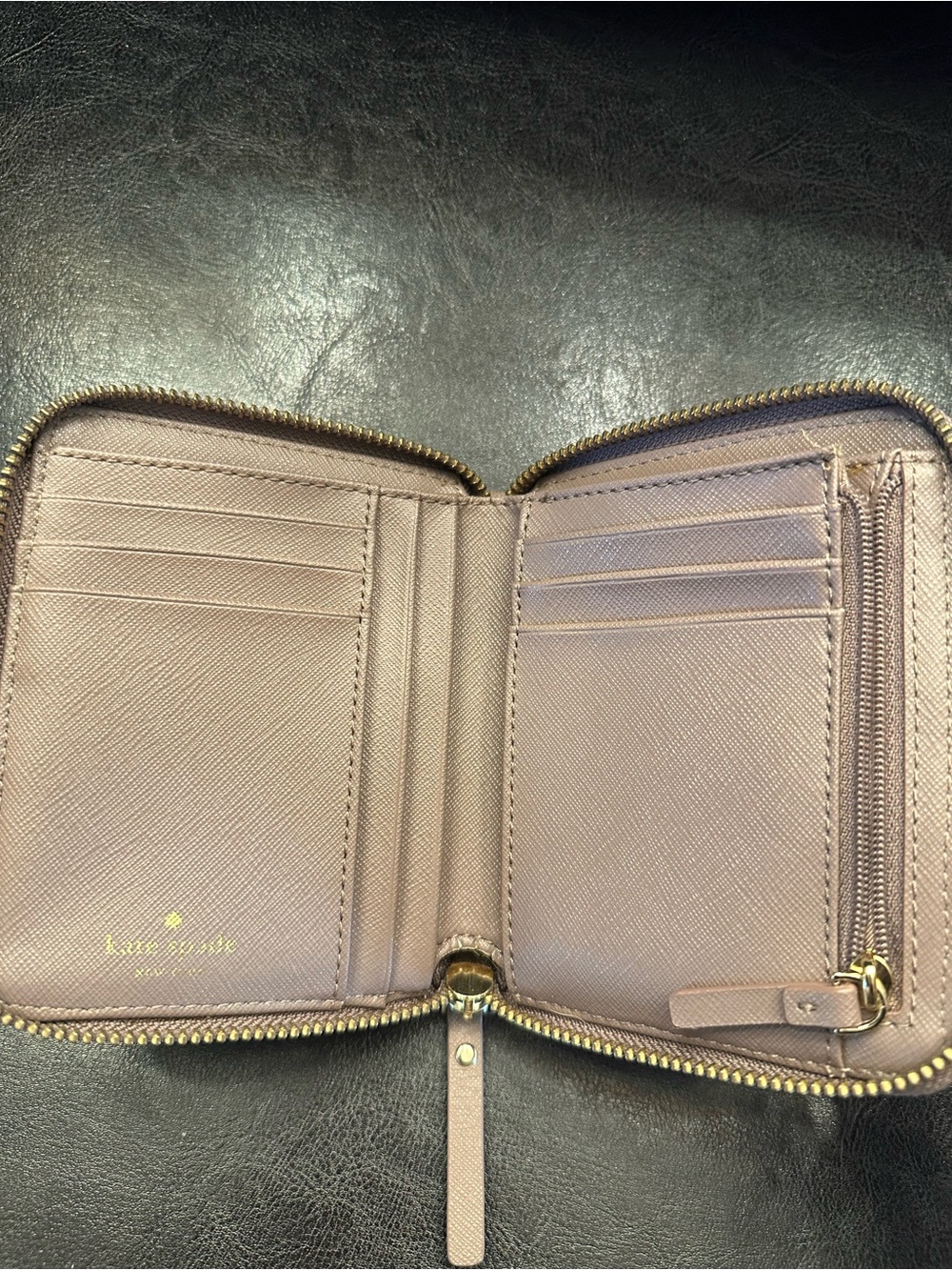 Kate Spade New York Saffiano Leather Zip-Around Mini Wallet in Taupe - Picture 4 of 11
